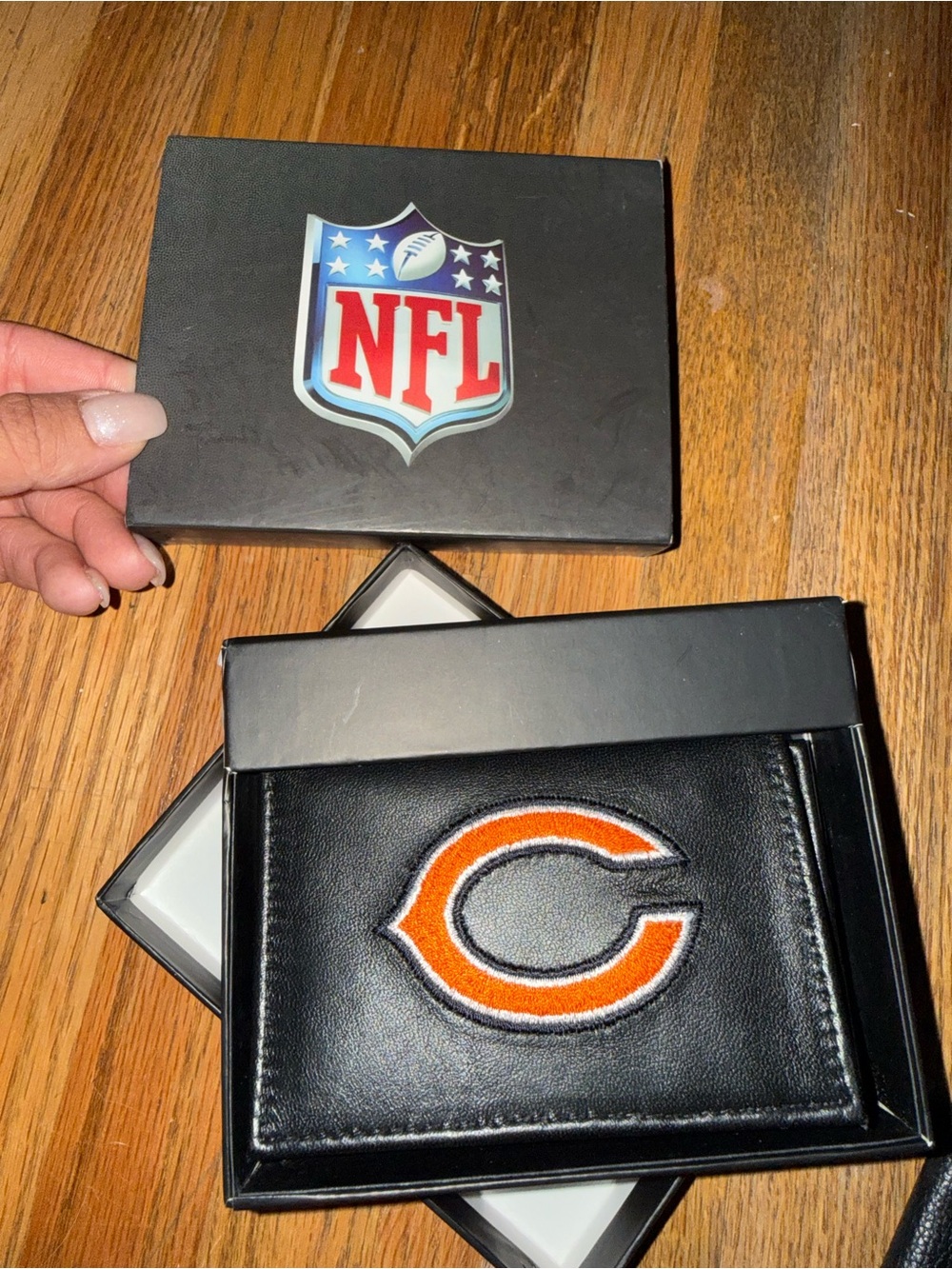 NFL Chicago Bears Black Leather Wallet with Orange C Patch